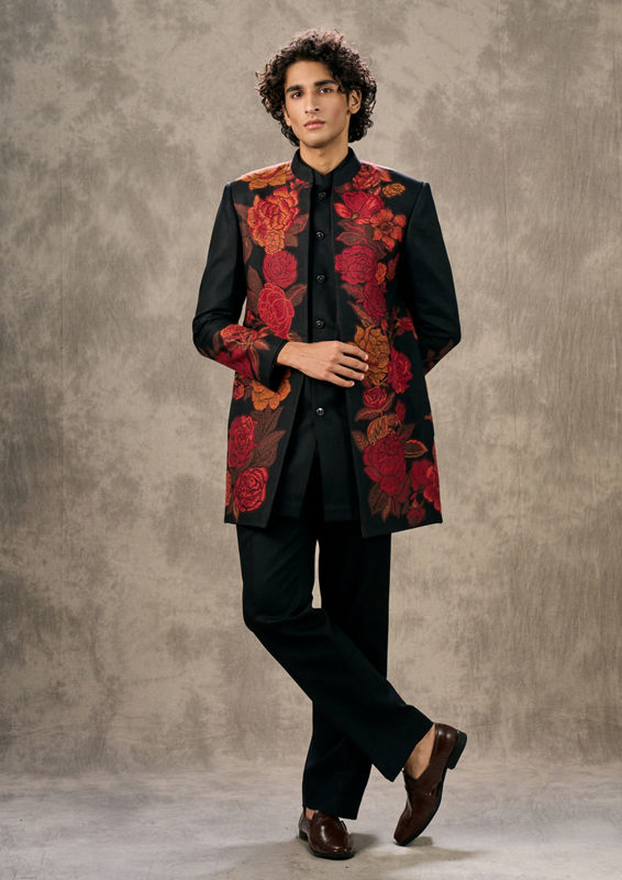 Twamev Men Black Glamor Dagger Indo Western