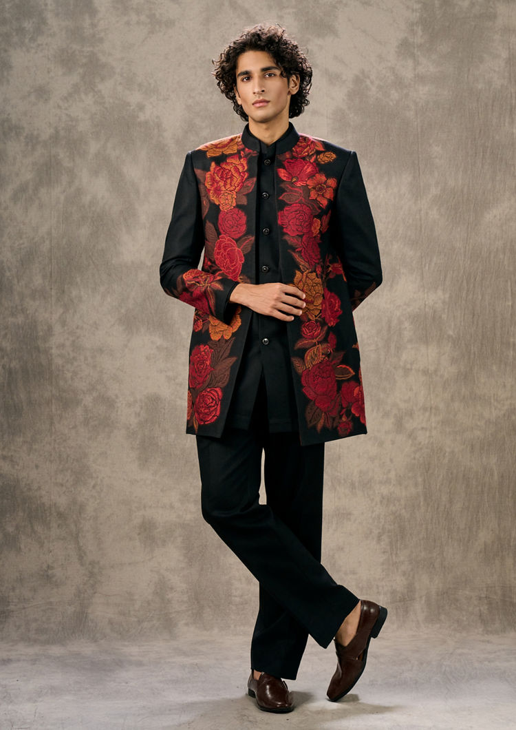 Twamev Men Black Glamor Dagger Indo Western