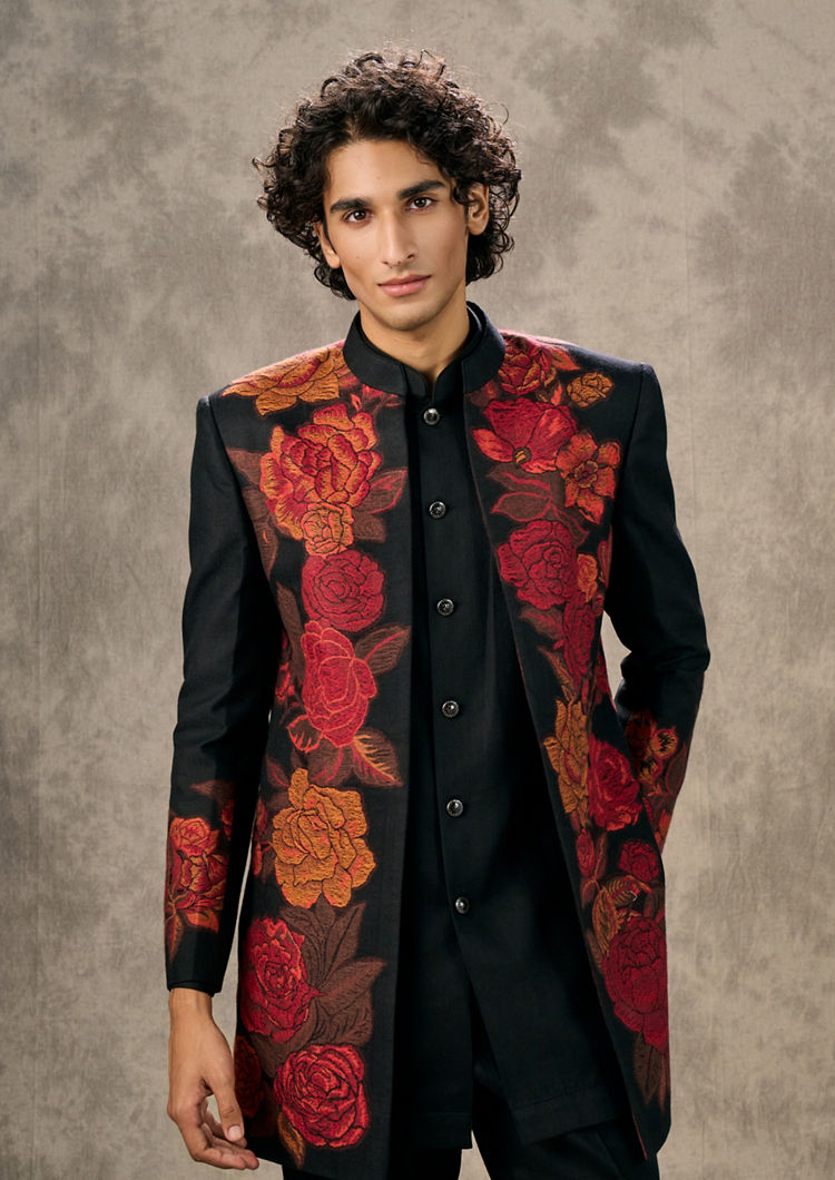 Twamev Men Black Glamor Dagger Indo Western