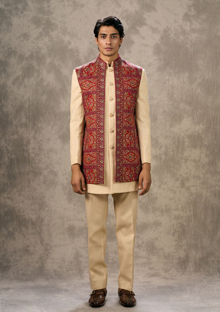 Twamev Men Beige Elegance Indo Western