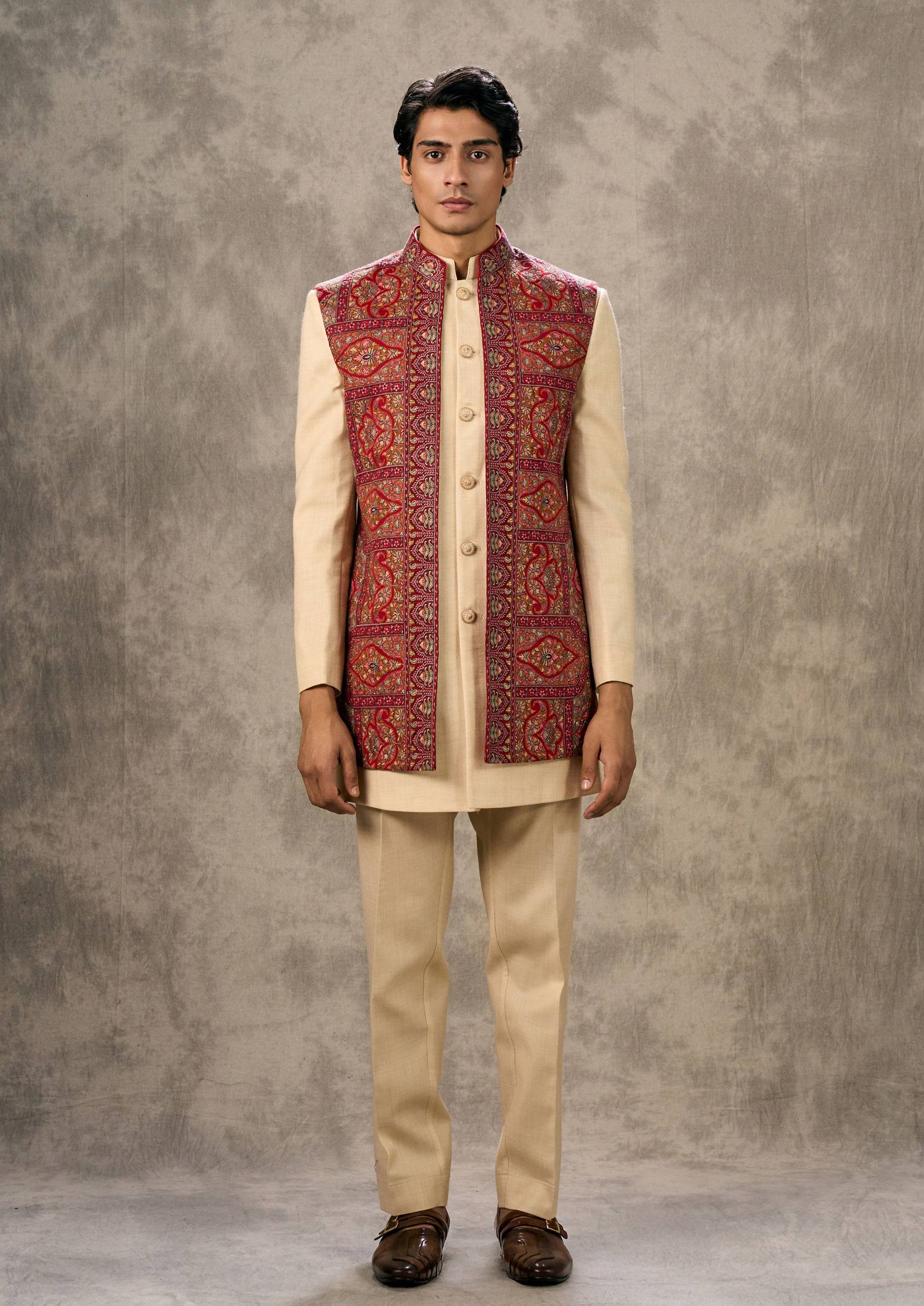 Twamev Men Beige Elegance Indo Western