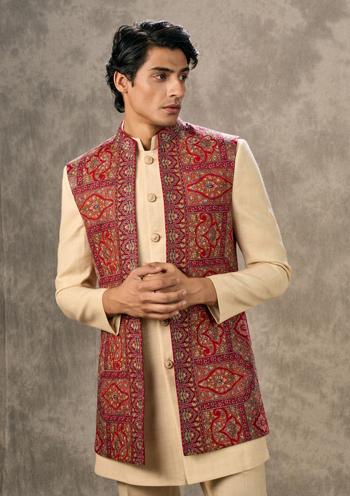 Twamev Men Beige Elegance Indo Western