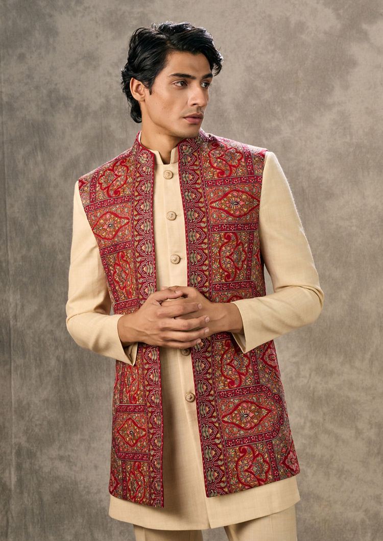 Twamev Men Beige Elegance Indo Western