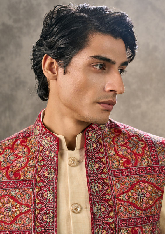 Twamev Men Beige Elegance Indo Western