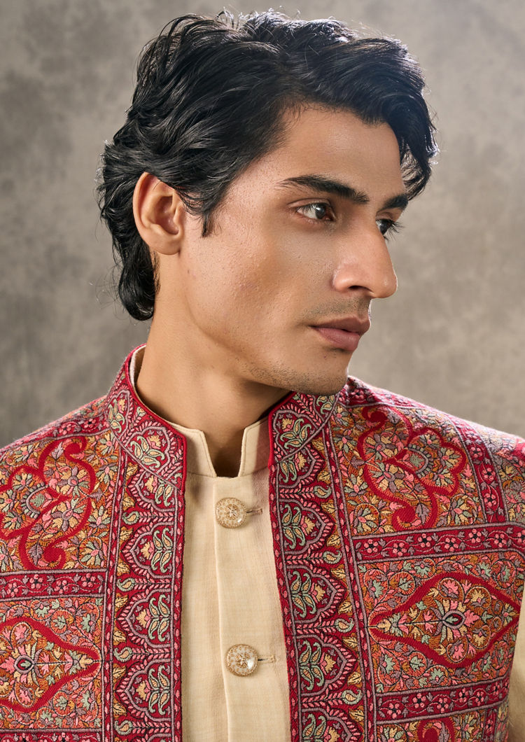 Twamev Men Beige Elegance Indo Western