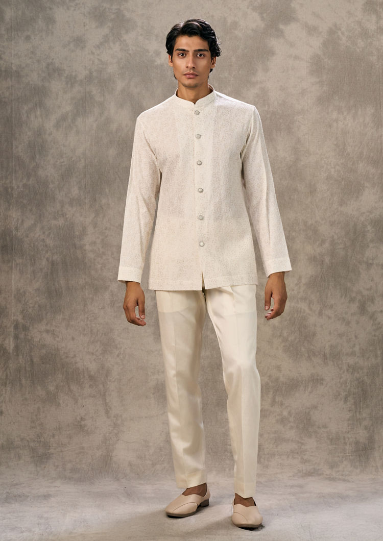 Twamev Men Glowing Beige Georgette Elegance Indo Western