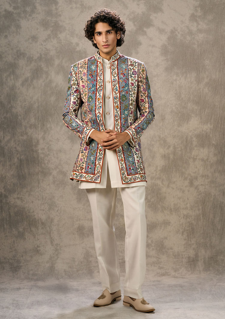 Twamev Men Elegant Cream Ensemble Indo Western