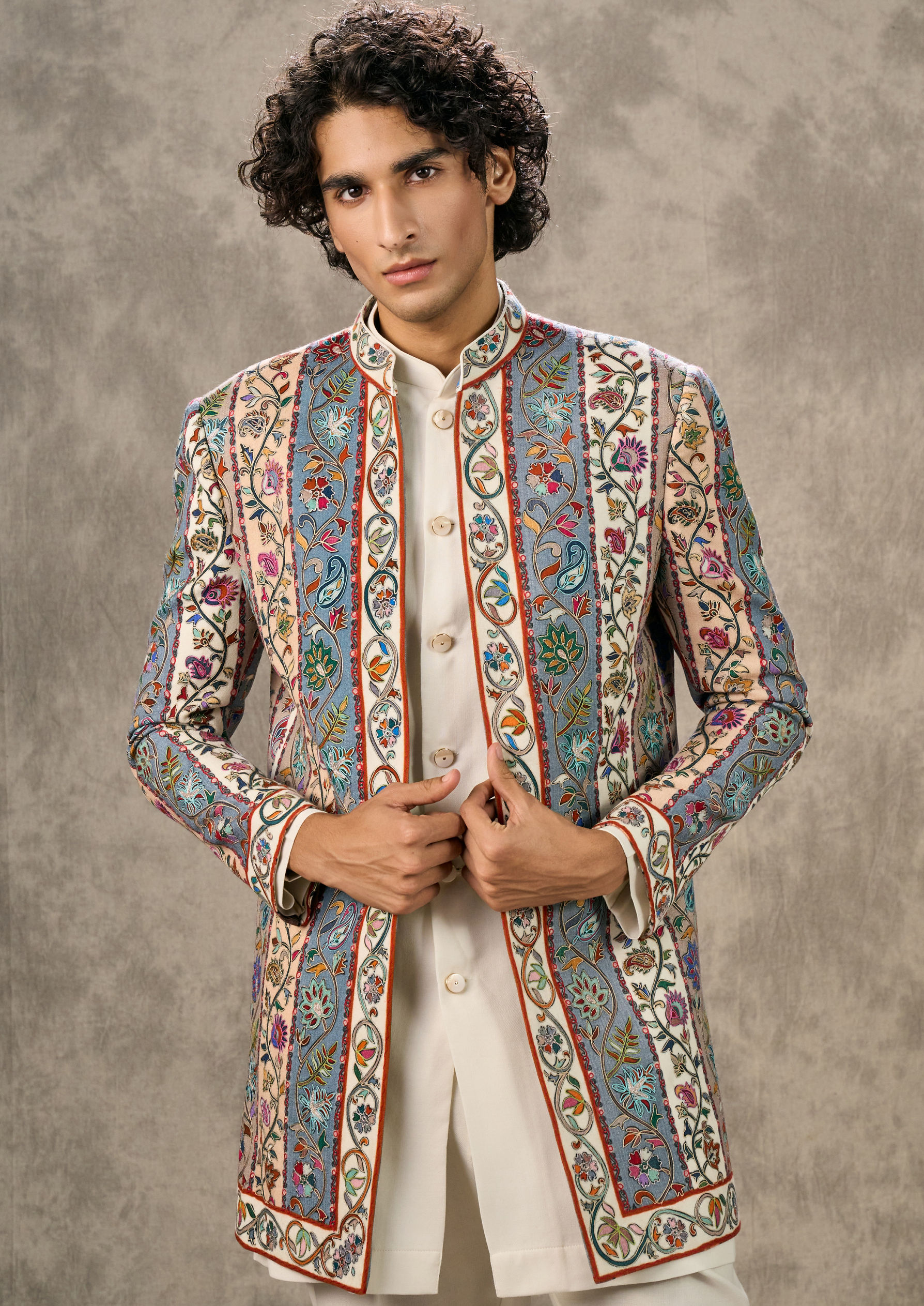 Twamev Men Elegant Cream Ensemble Indo Western