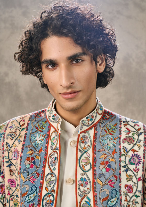 Twamev Men Elegant Cream Ensemble Indo Western