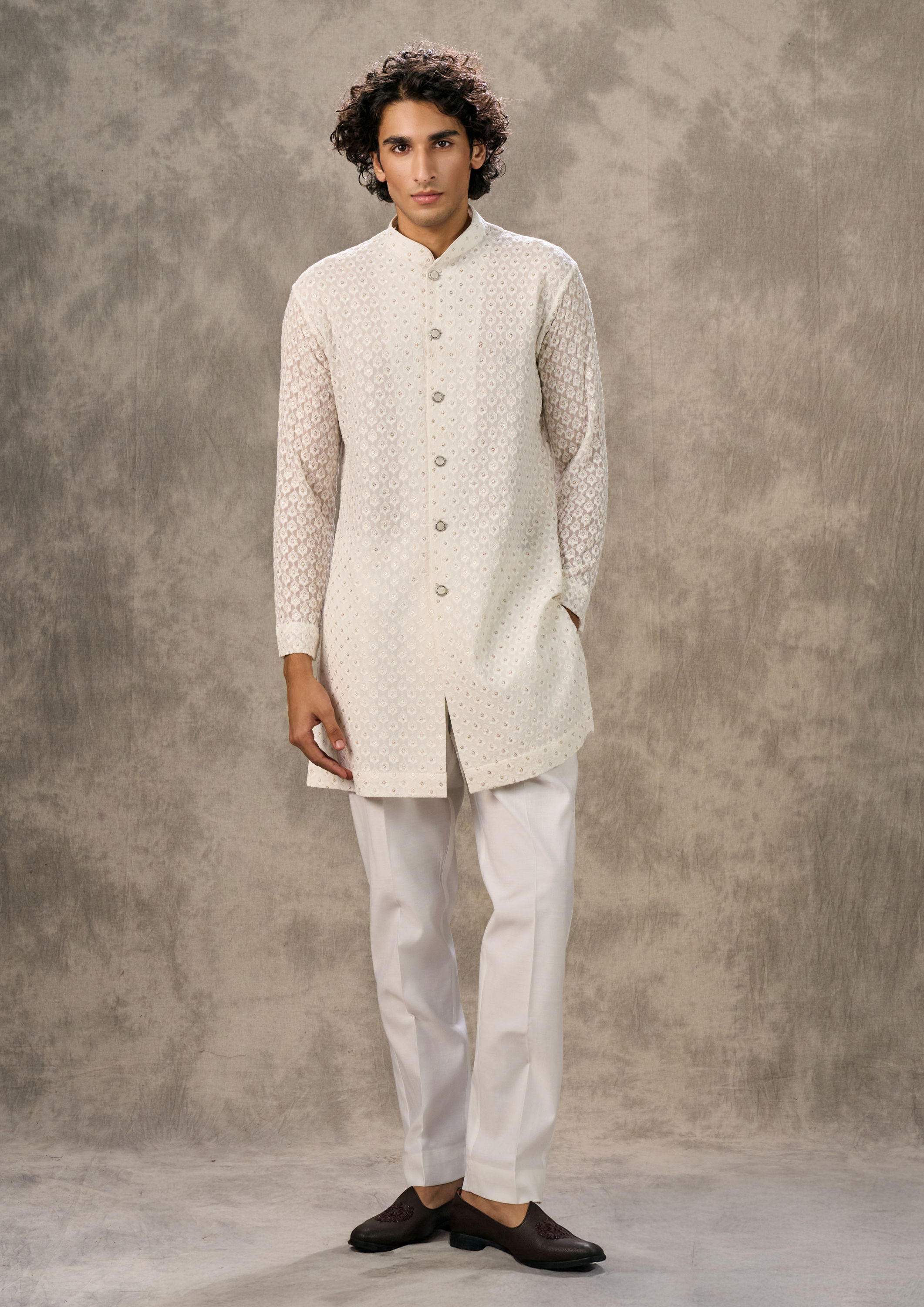 Twamev Men Radiant Light Blue Indo Western Twirled Elegance