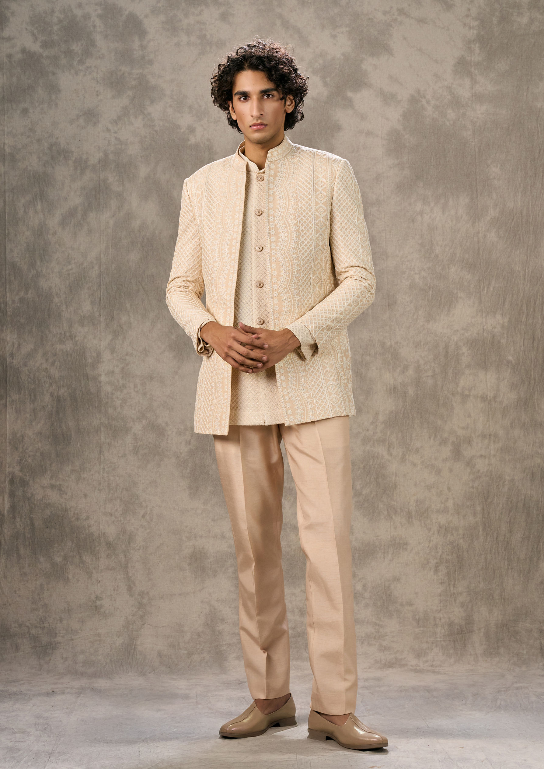 Twamev Men Twinkling Beige Indo Western Ensemble