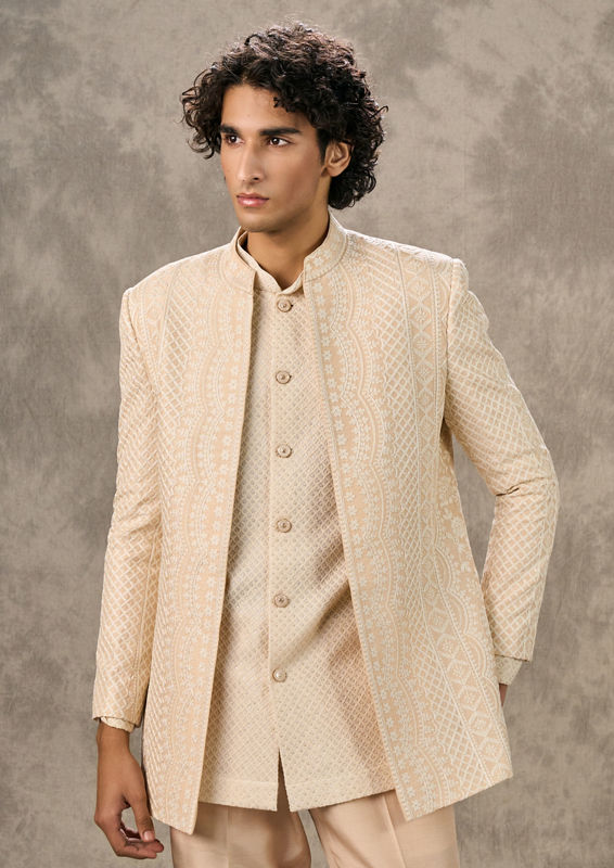 Twamev Men Twinkling Beige Indo Western Ensemble