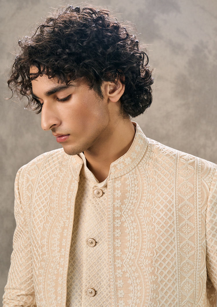 Twamev Men Twinkling Beige Indo Western Ensemble