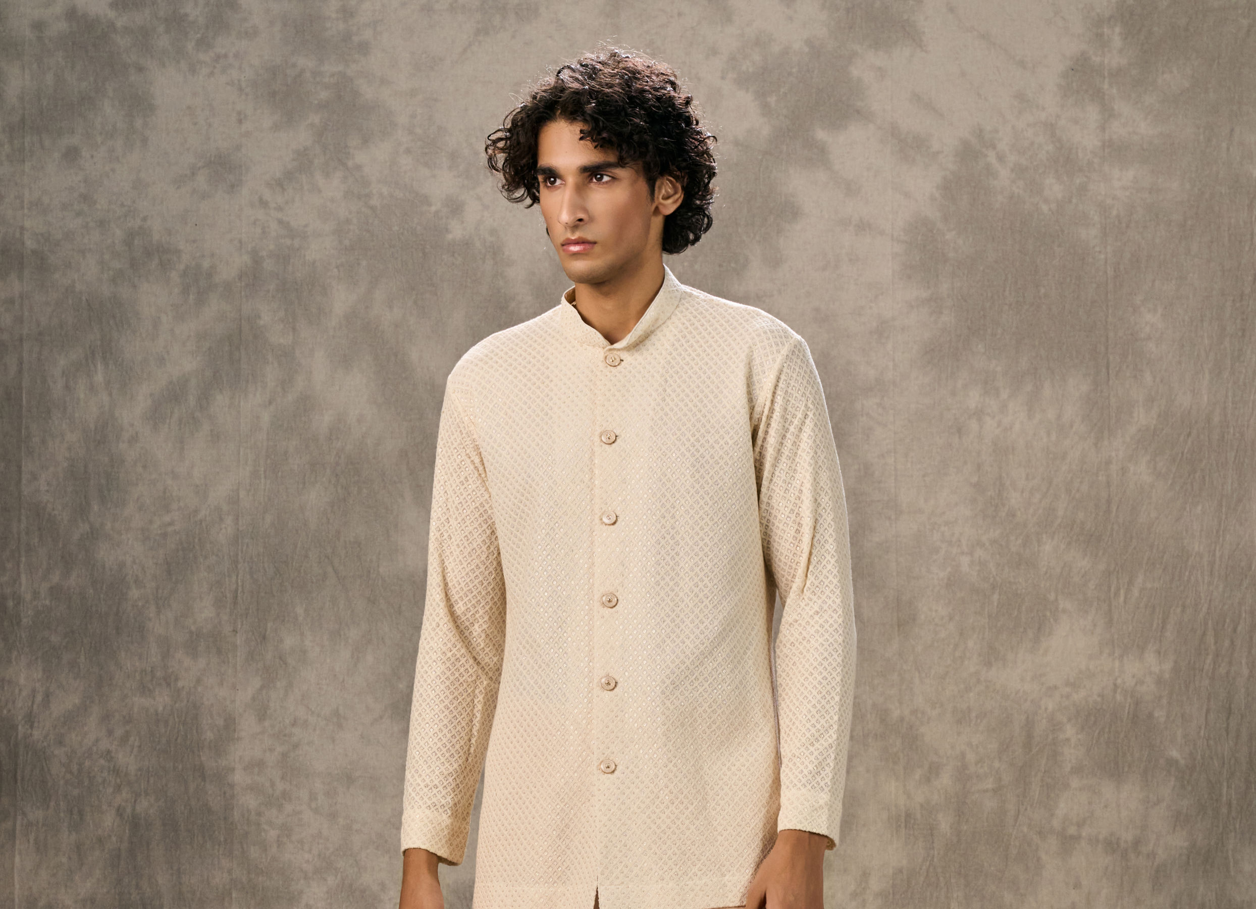 Buy Beige Silk Thread Embroidered Indo Western Ensemble Online in the ...