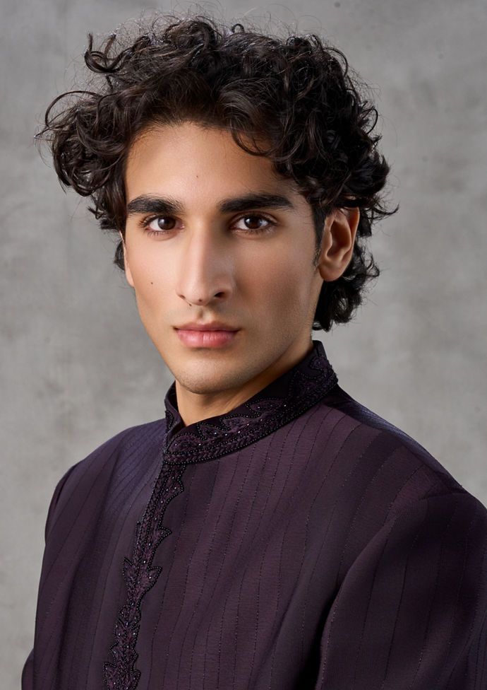 Twamev Men Wine Red Achkan Indo Western