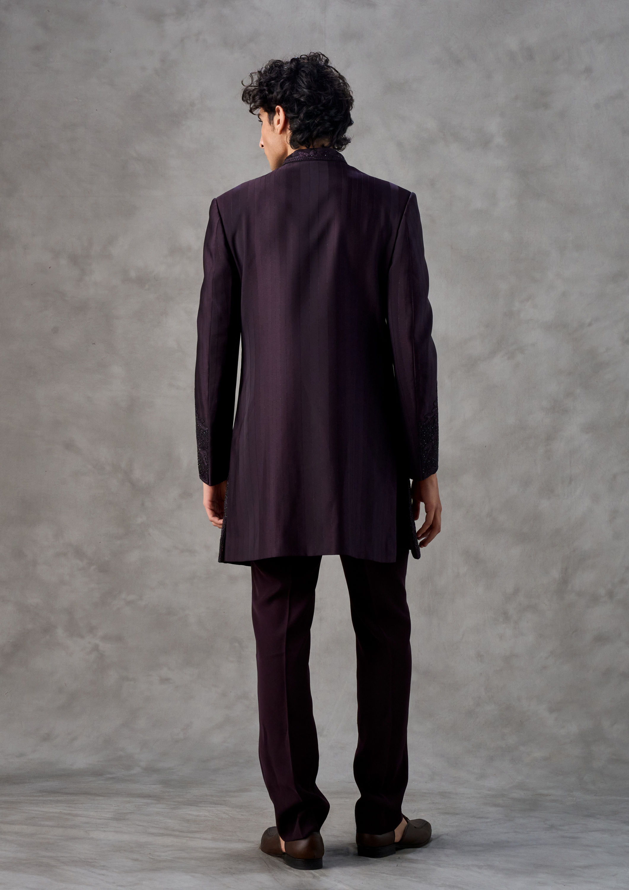 Twamev Men Wine Red Achkan Indo Western