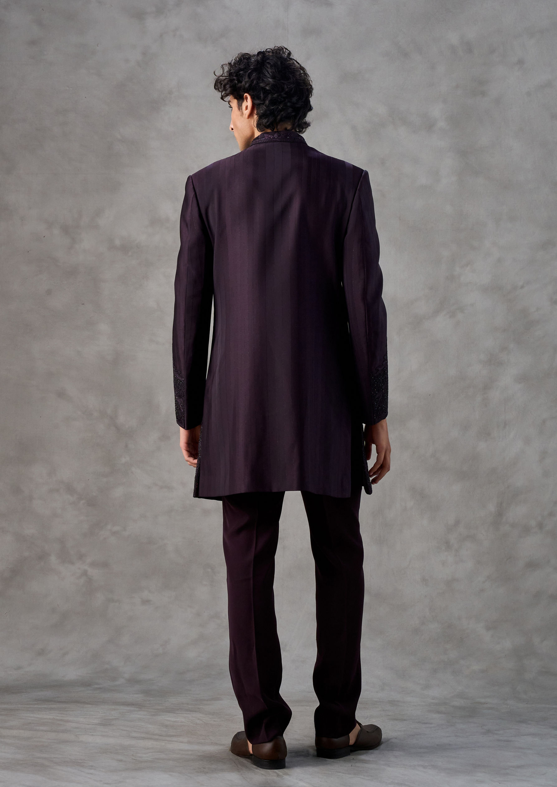 Twamev Men Wine Red Achkan Indo Western