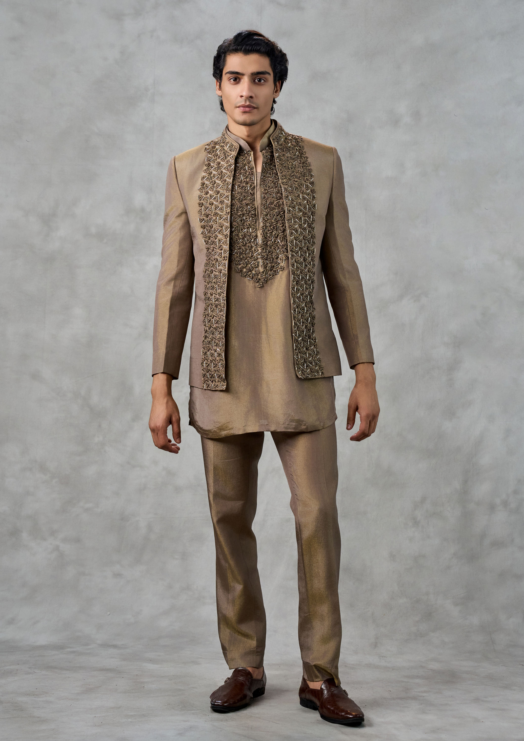 Twamev Men Regal Brown Indo Western Set