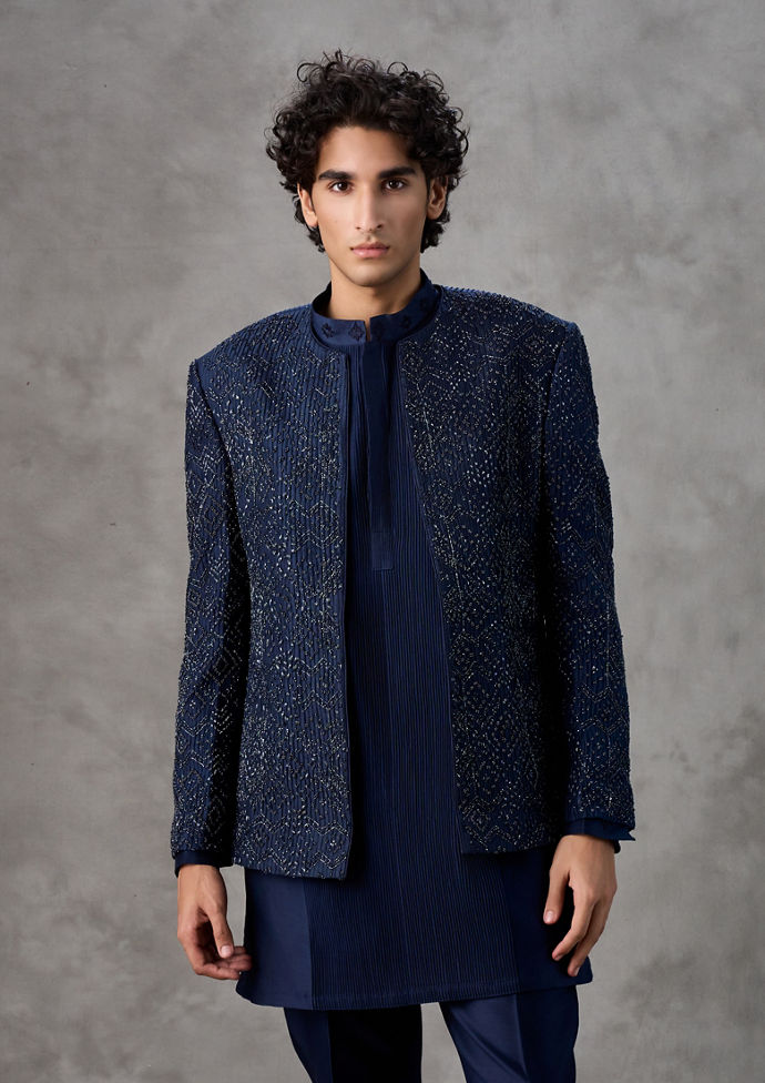 Twamev Men Dark Blue Elegance Indo Western