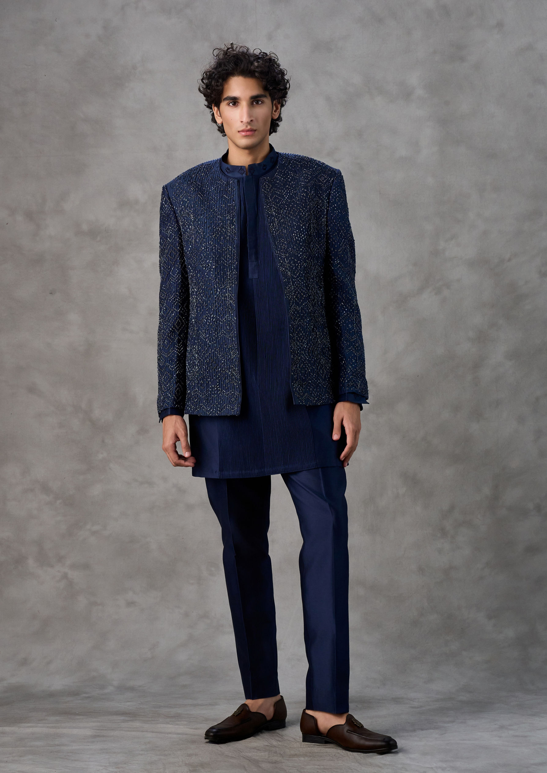 Twamev Men Dark Blue Elegance Indo Western