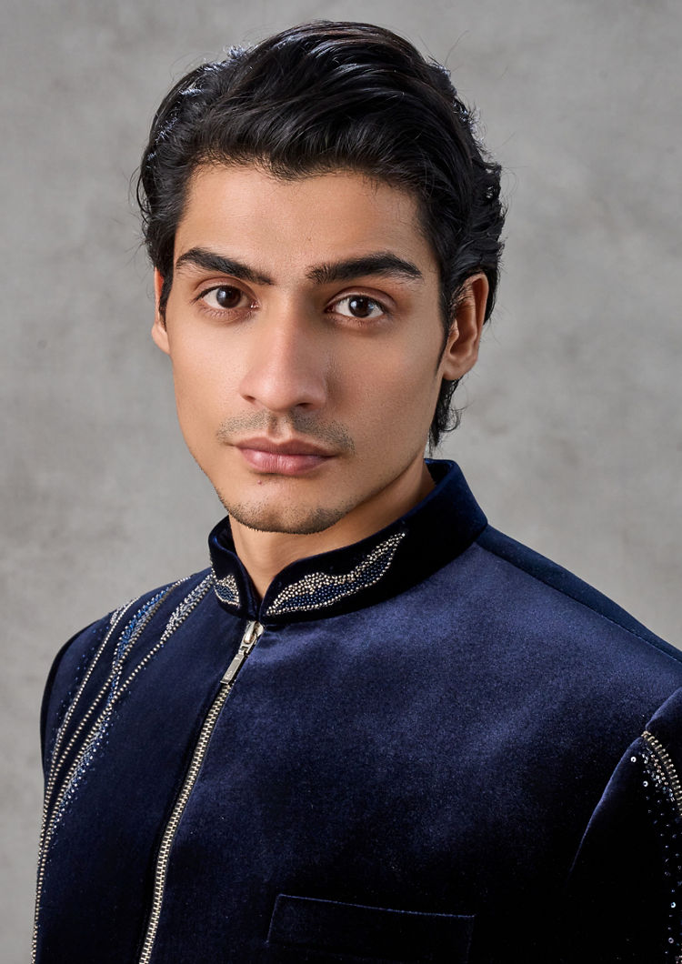 Twamev Men Velvety Elegance Dark Blue Indo Western