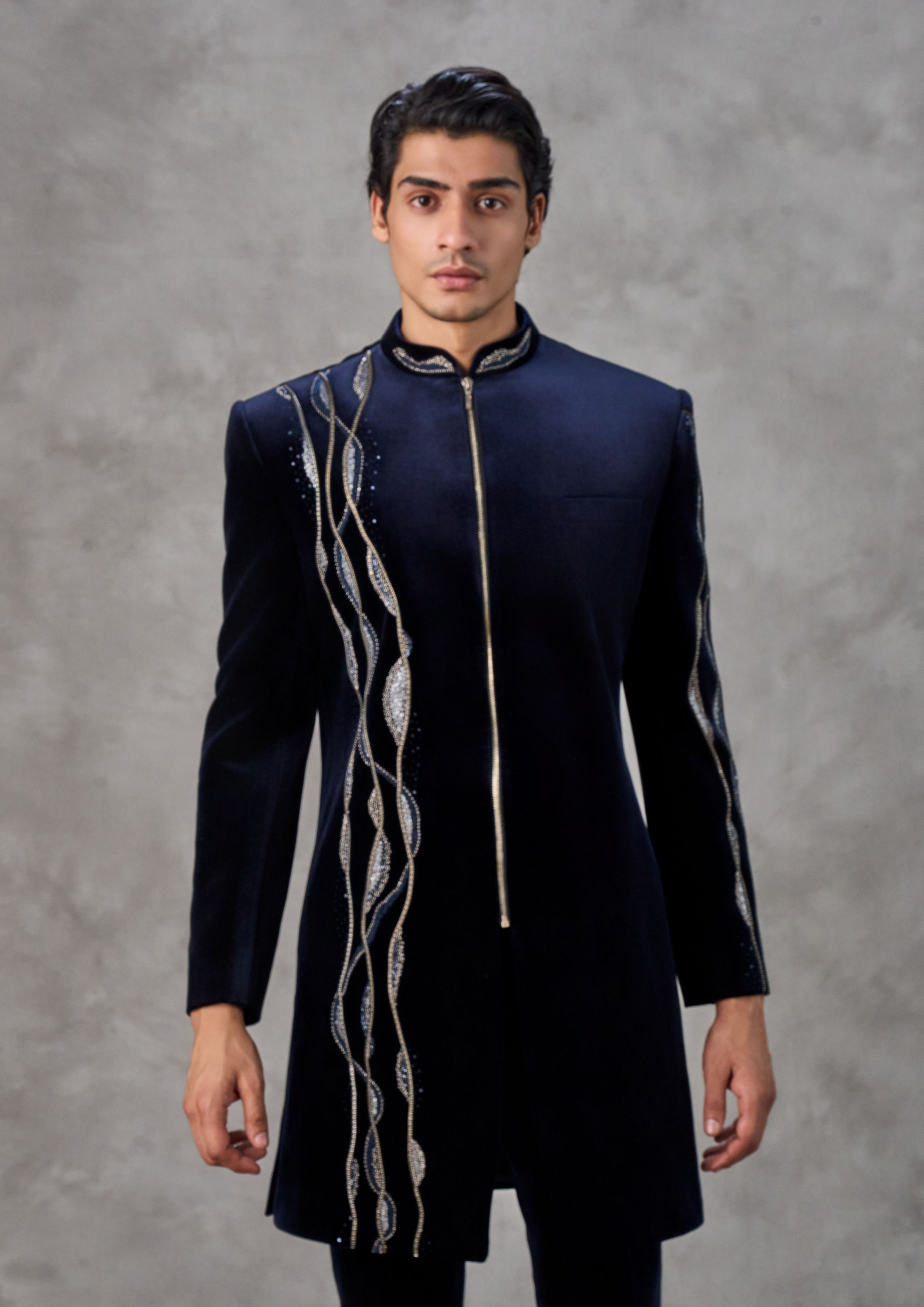 Twamev Men Velvety Elegance Dark Blue Indo Western