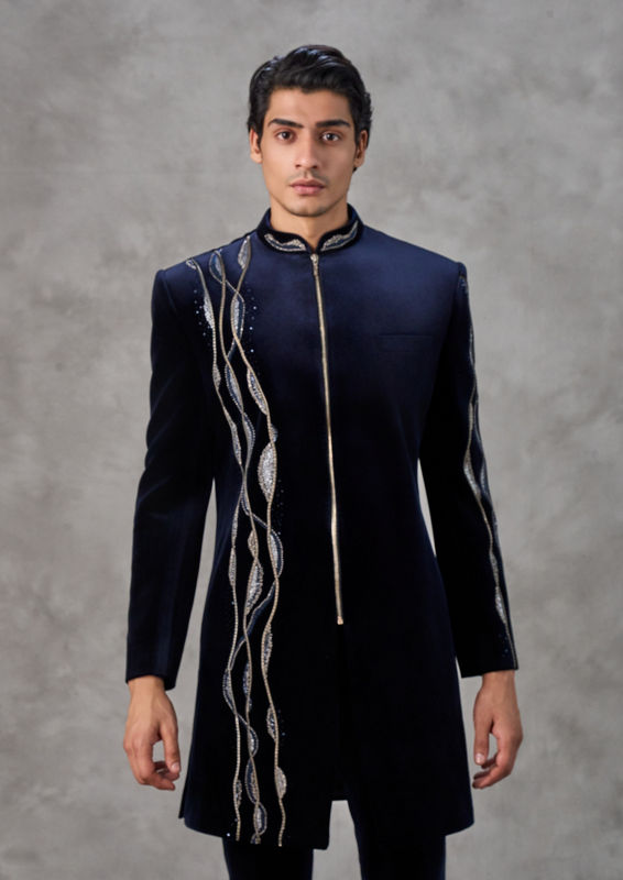 Twamev Men Velvety Elegance Dark Blue Indo Western