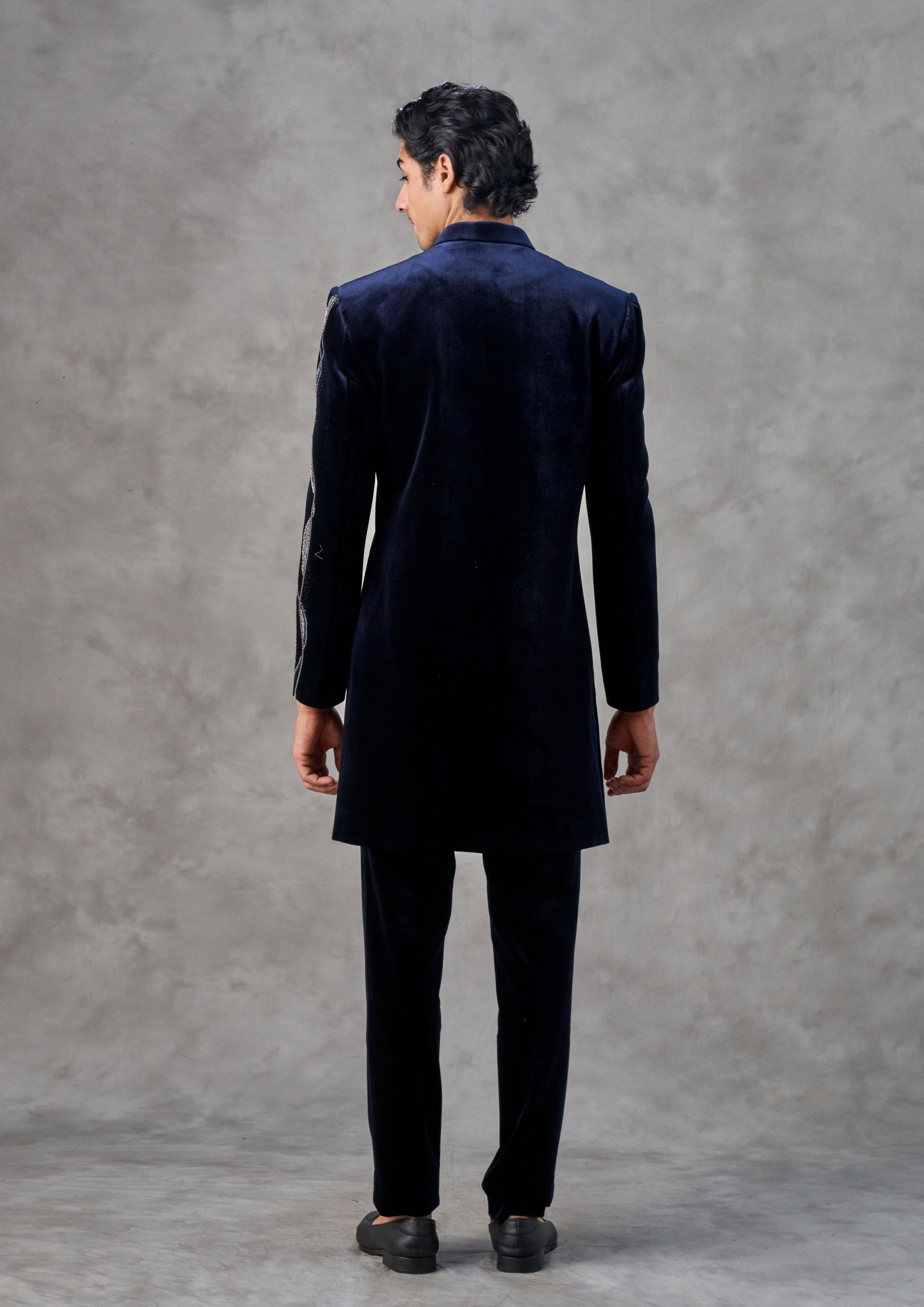 Twamev Men Velvety Elegance Dark Blue Indo Western