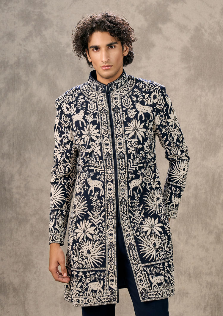 Twamev Men Elegant Dark Blue Indo Western
