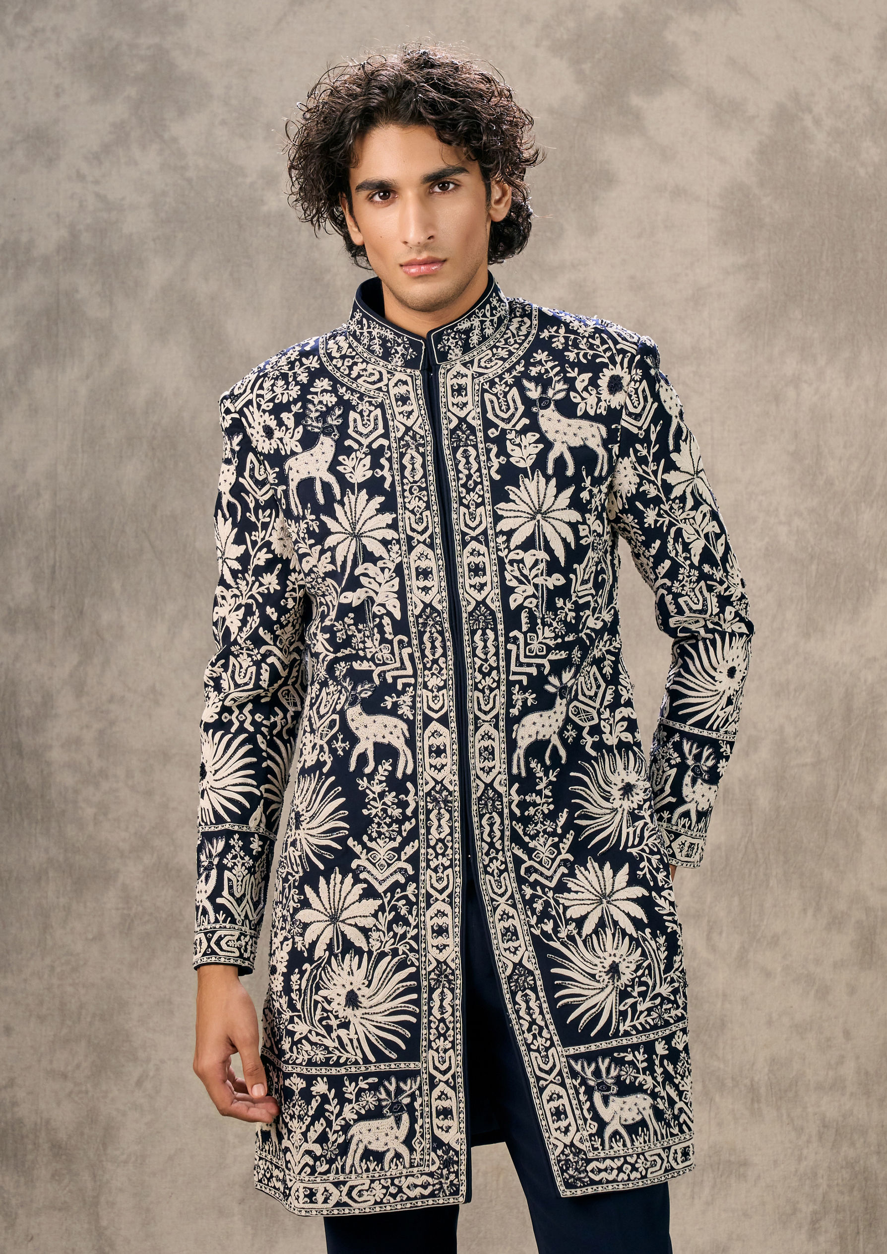Twamev Men Elegant Dark Blue Indo Western