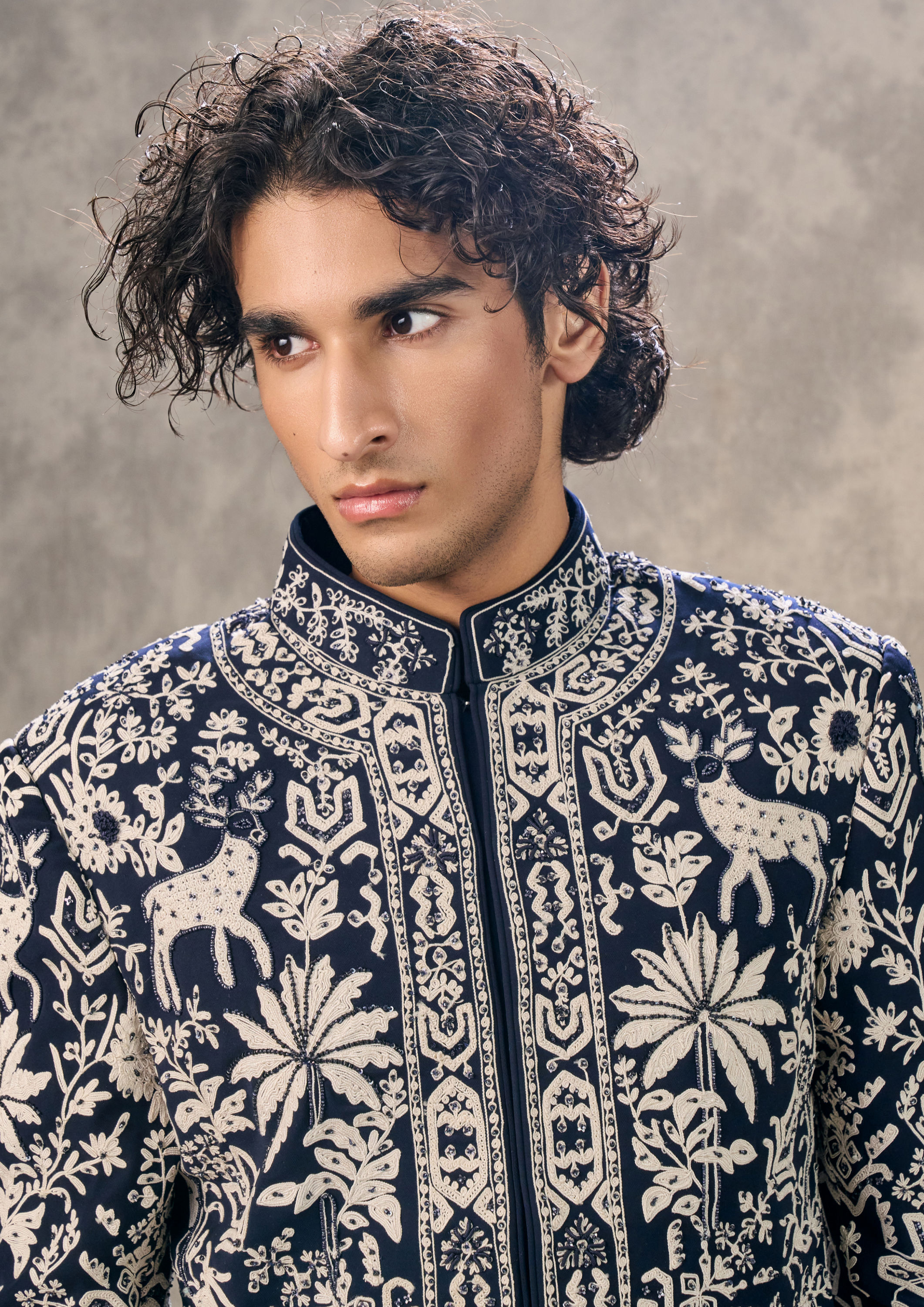 Twamev Men Elegant Dark Blue Indo Western