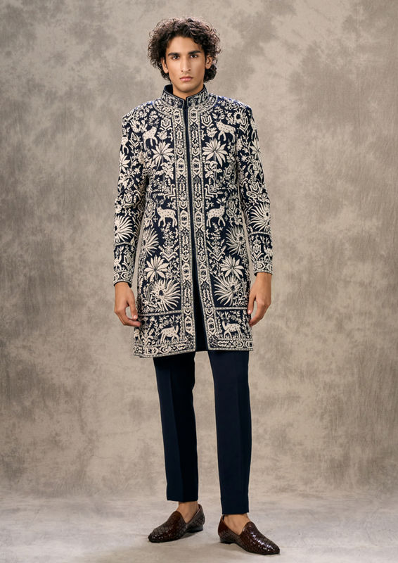 Twamev Men Elegant Dark Blue Indo Western