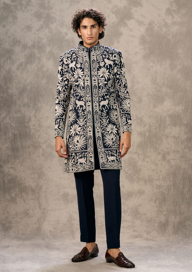 Twamev Men Elegant Dark Blue Indo Western