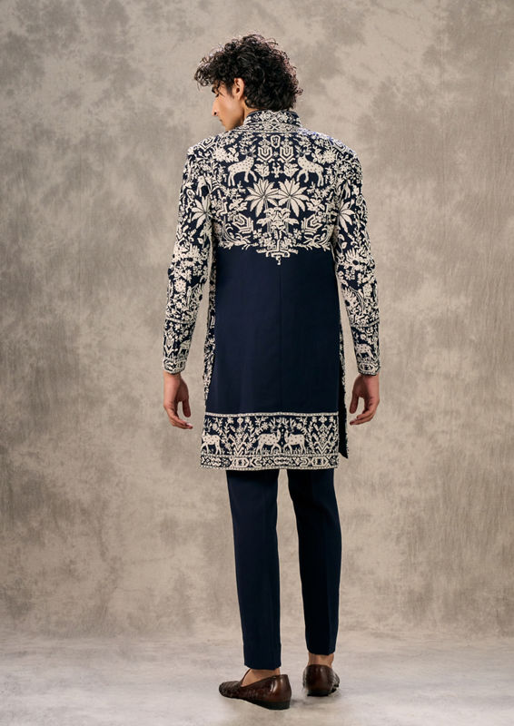 Twamev Men Elegant Dark Blue Indo Western