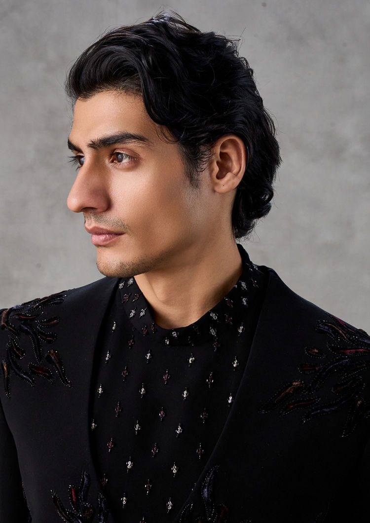 Twamev Men Dapper Black Indo Western Ensemble