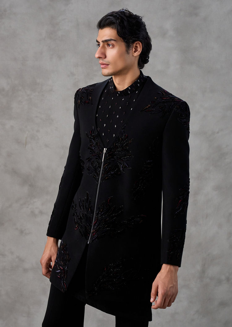 Twamev Men Dapper Black Indo Western Ensemble