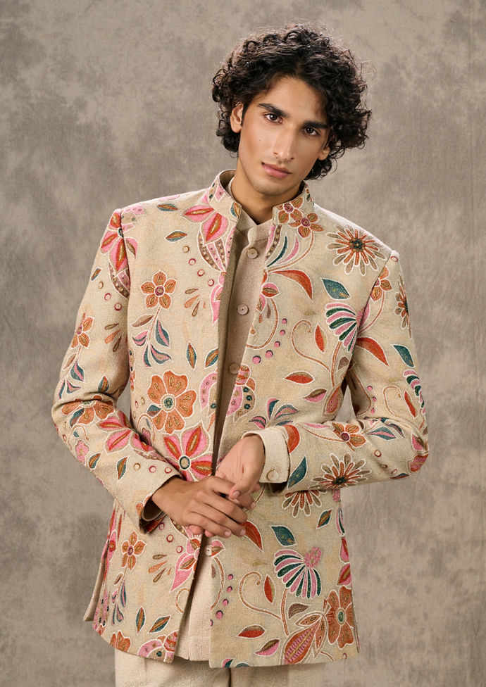 Twamev Men Beige Elegance Indo Western