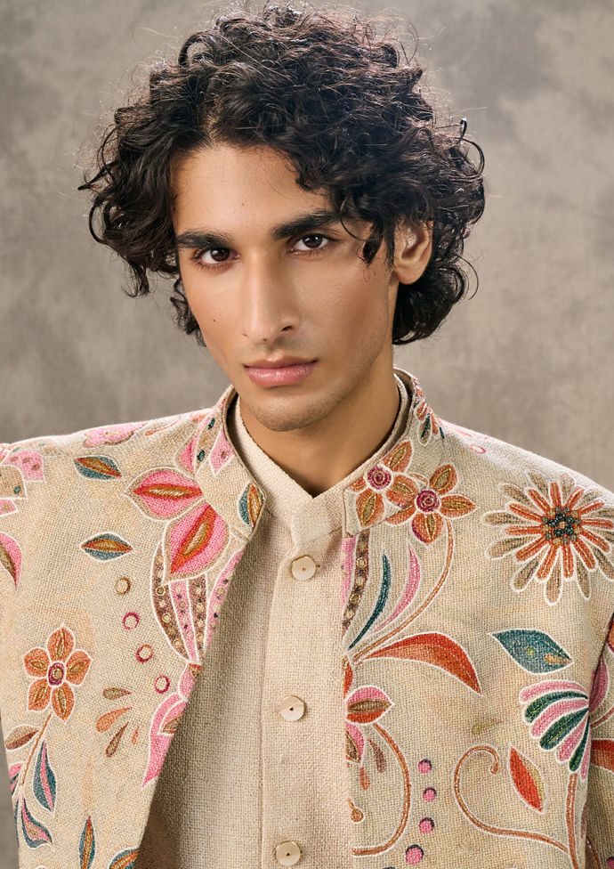 Twamev Men Beige Elegance Indo Western