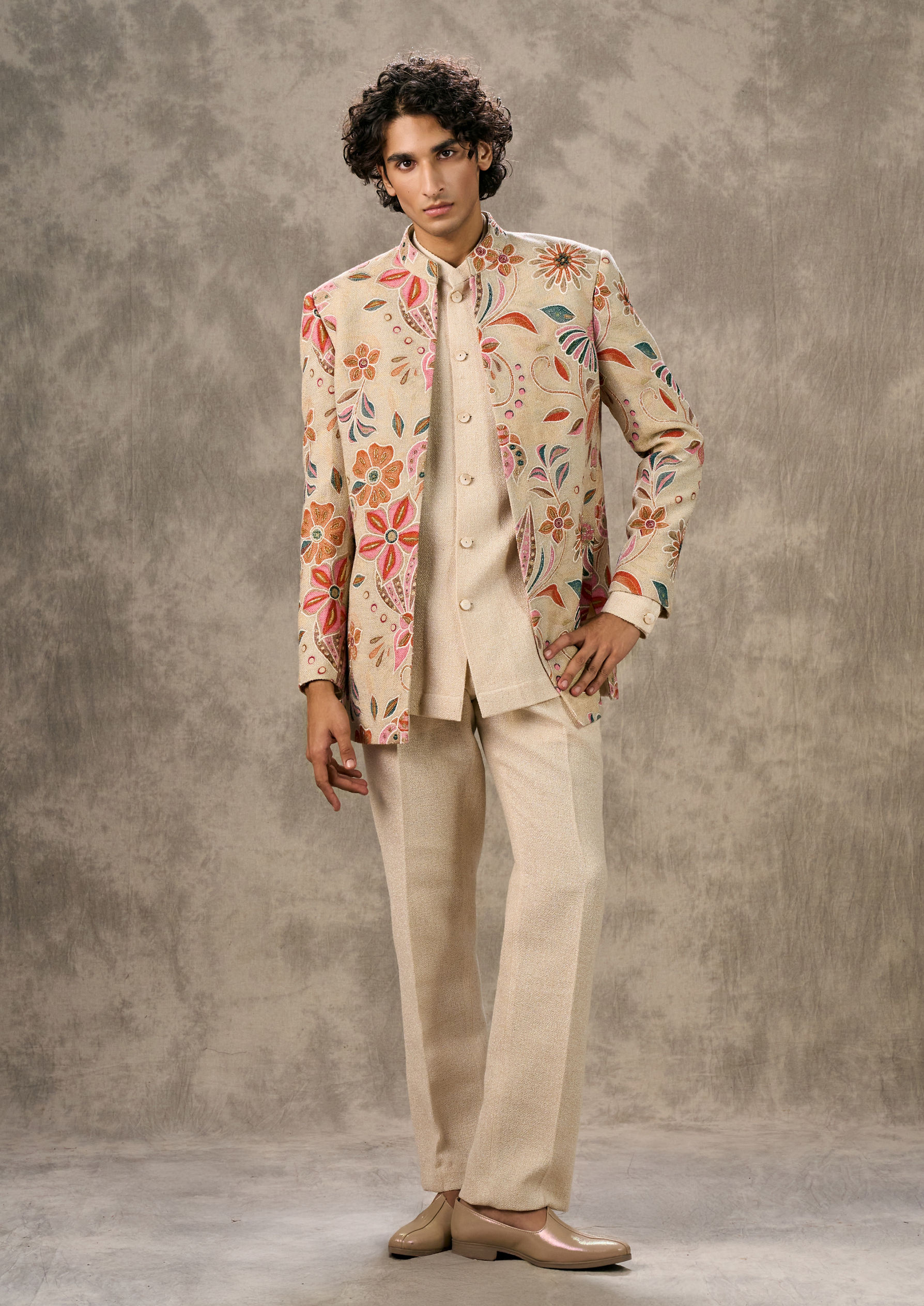 Twamev Men Beige Elegance Indo Western