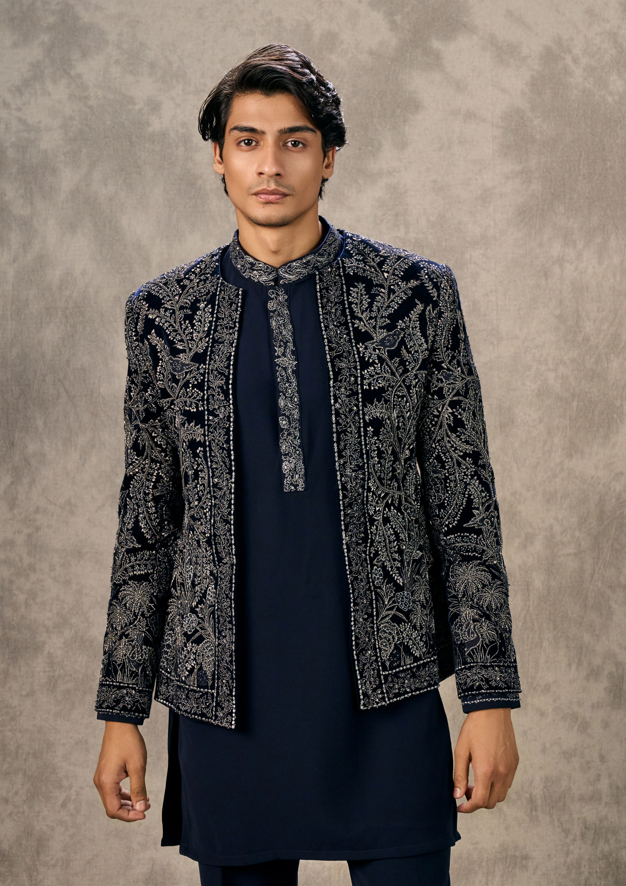 Twamev Men Royal Blue Velvet Mystique Indo Western