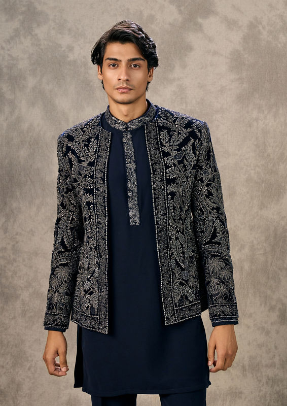 Twamev Men Royal Blue Velvet Mystique Indo Western