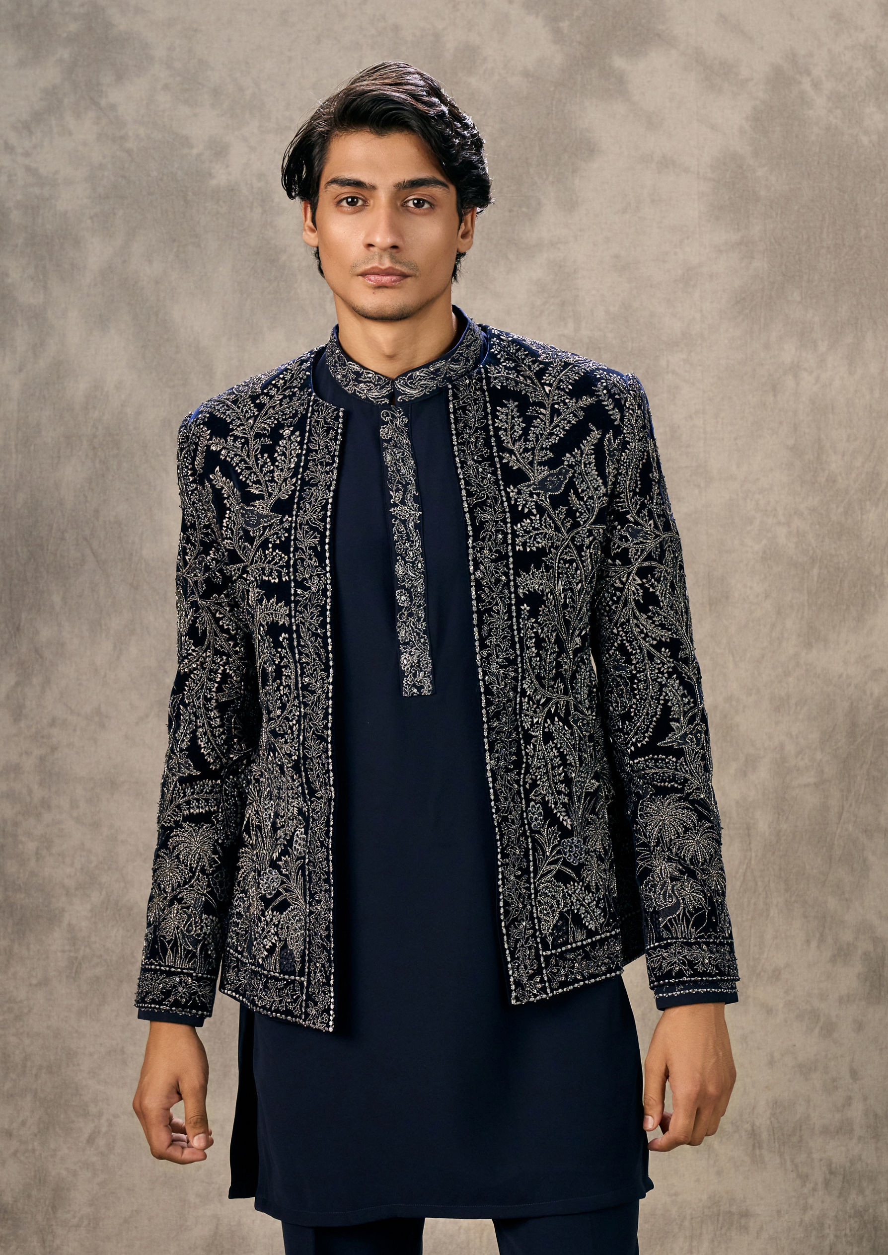 Twamev Men Royal Blue Velvet Mystique Indo Western