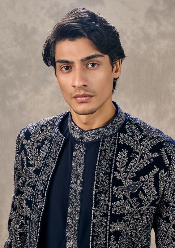 Twamev Men Royal Blue Velvet Mystique Indo Western