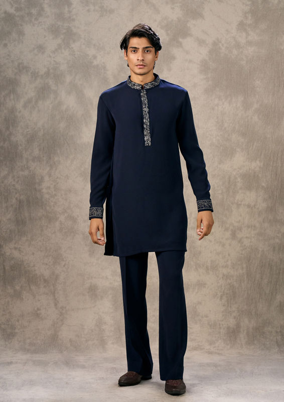 Twamev Men Royal Blue Velvet Mystique Indo Western