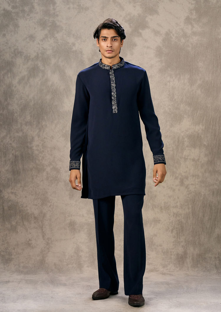 Twamev Men Royal Blue Velvet Mystique Indo Western