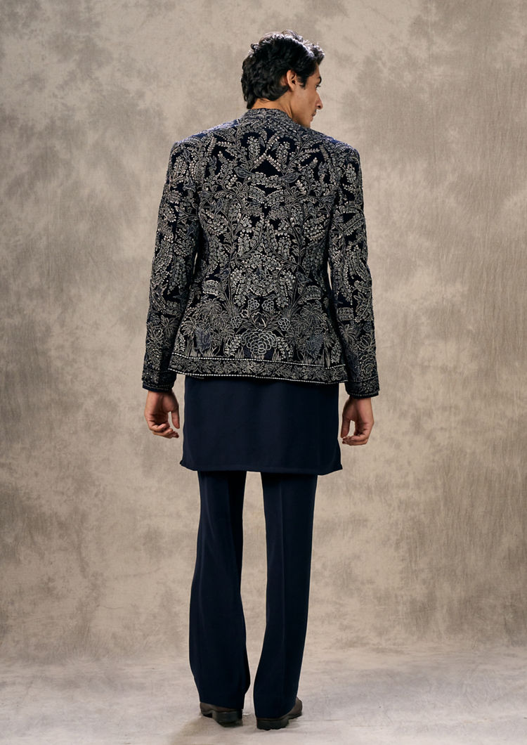 Twamev Men Royal Blue Velvet Mystique Indo Western