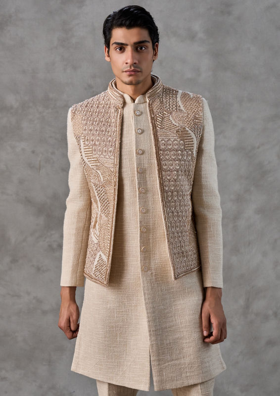Twamev Men Beige Splendor Indo Western