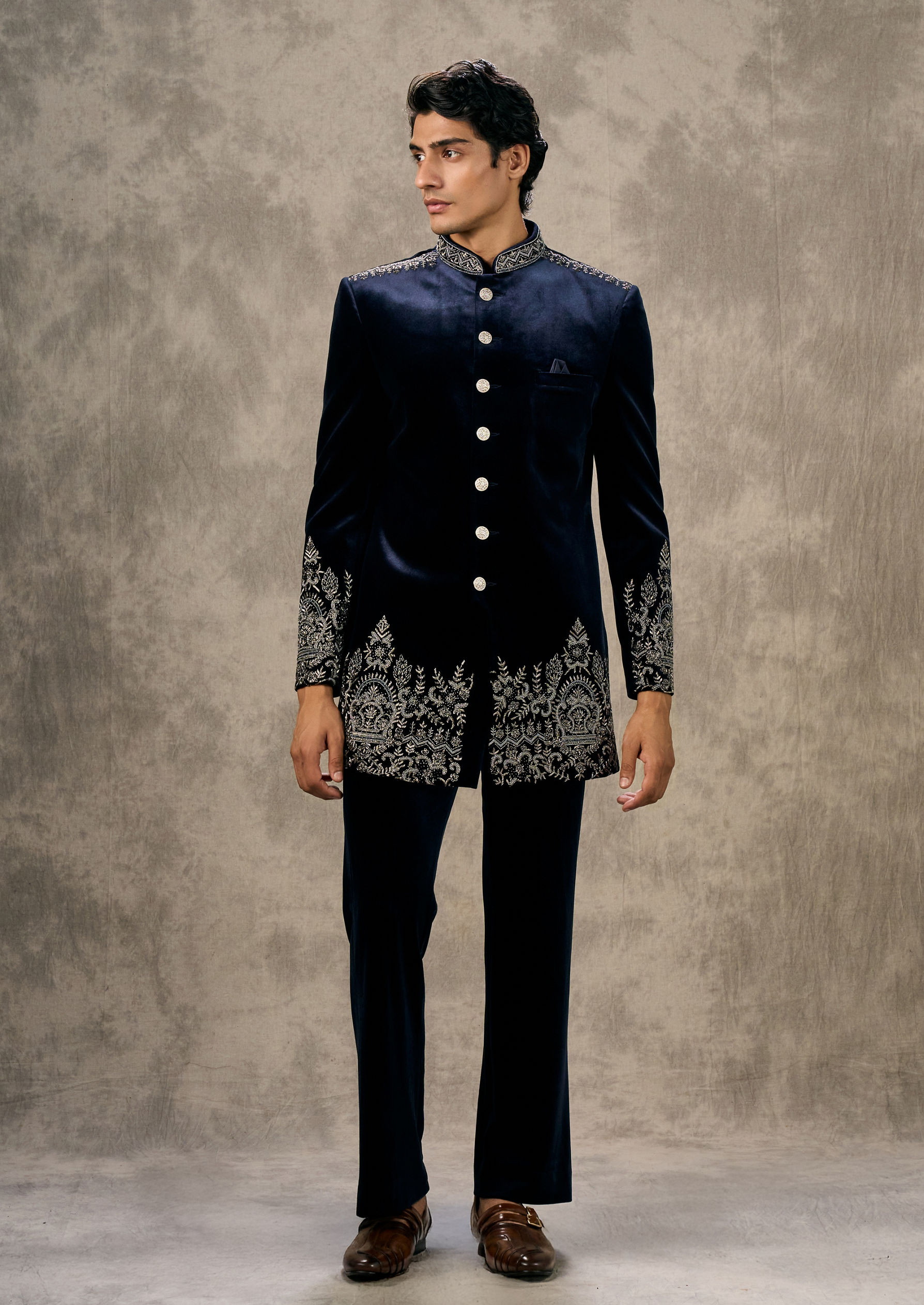 Twamev Men Velvety Dark Blue Splendour Indo Western