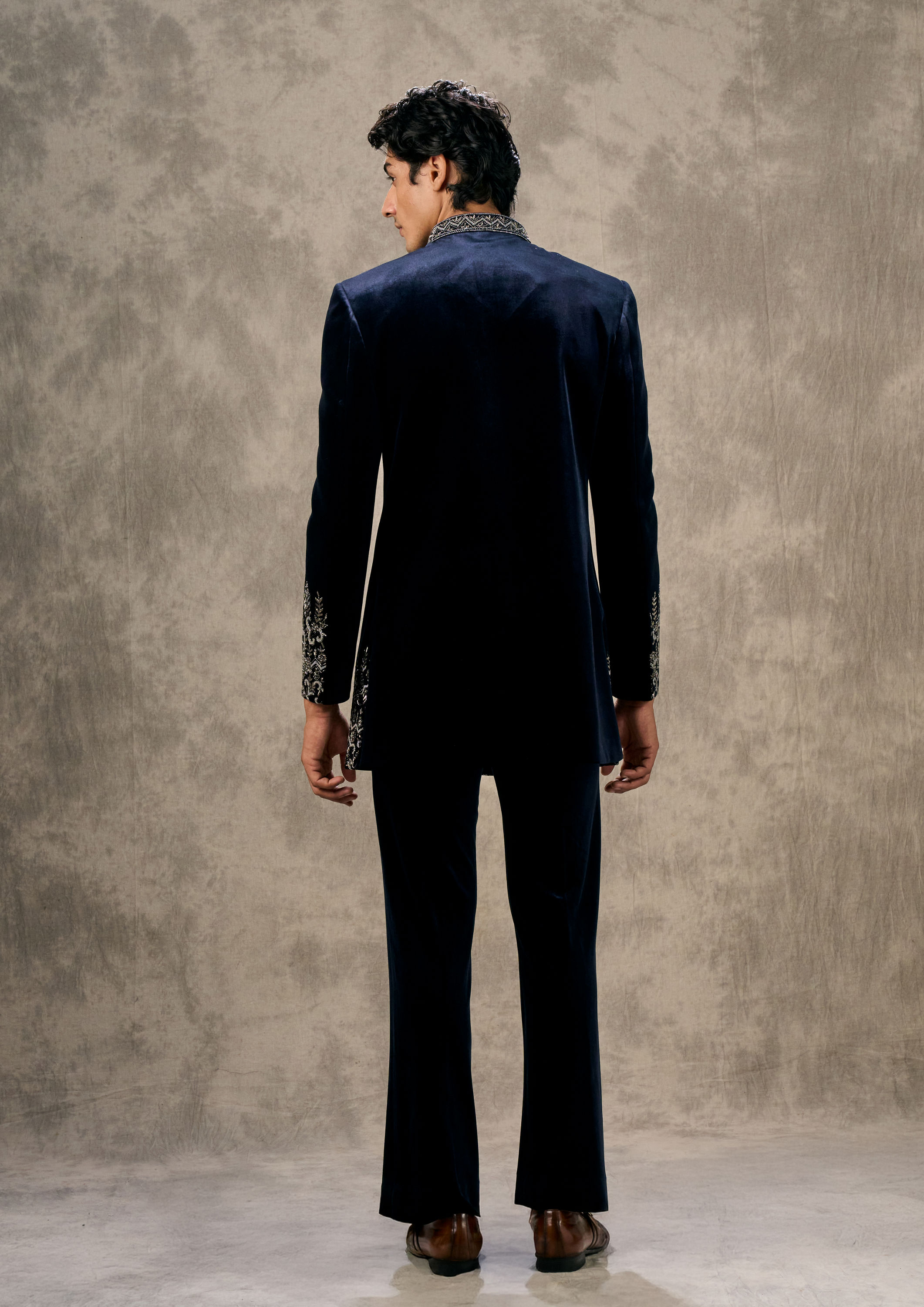 Twamev Men Velvety Dark Blue Splendour Indo Western