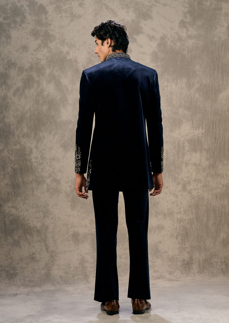 Twamev Men Velvety Dark Blue Splendour Indo Western